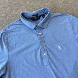 Polo Golf Ralph Lauren Stretch Lisle Men's Blue Short Sleeve Shirt White Pony M